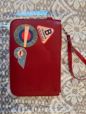 Red Wristlet Make-Up Bag Clutch with Travel Patch Details